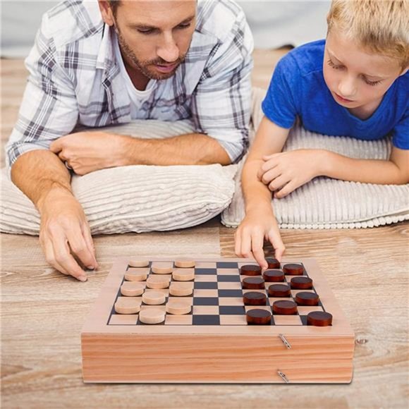 4-in-1 Wooden Fast Sling Puck Set for Kids and Adults, Chess, Checkers, Tic Tac - Picture 6 of 7